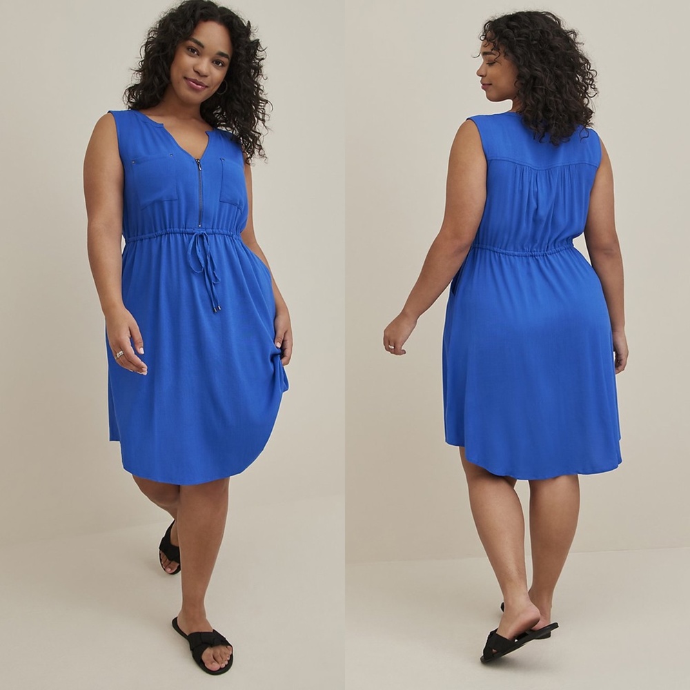 NWT Torrid 6 Blue Mini Textured Rayon Shirt Dress; Plus Size Women's 6X, 30, 30W